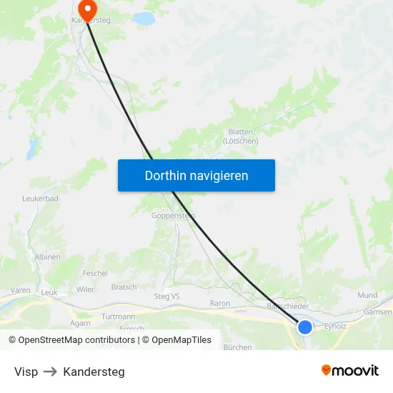 Visp to Kandersteg map