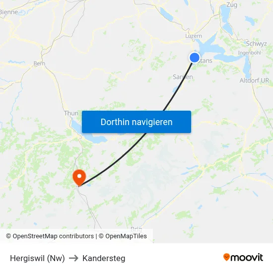 Hergiswil (Nw) to Kandersteg map