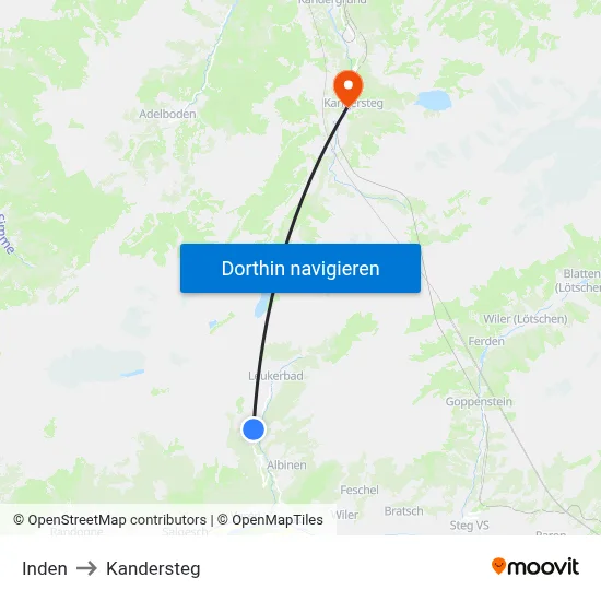 Inden to Kandersteg map