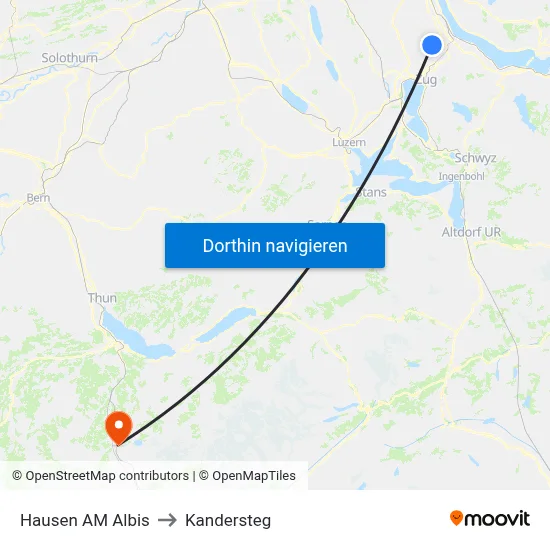Hausen AM Albis to Kandersteg map