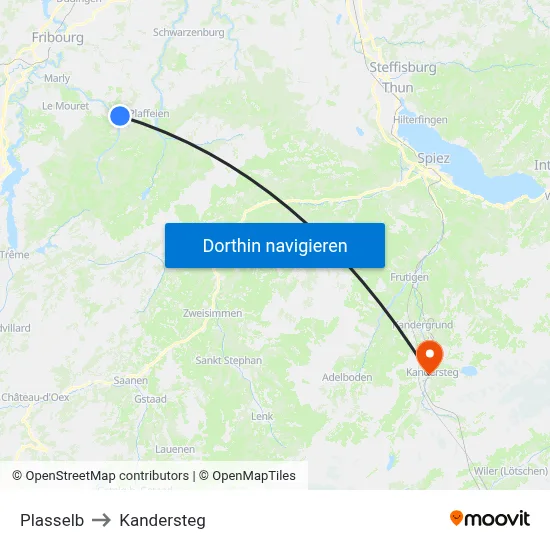 Plasselb to Kandersteg map