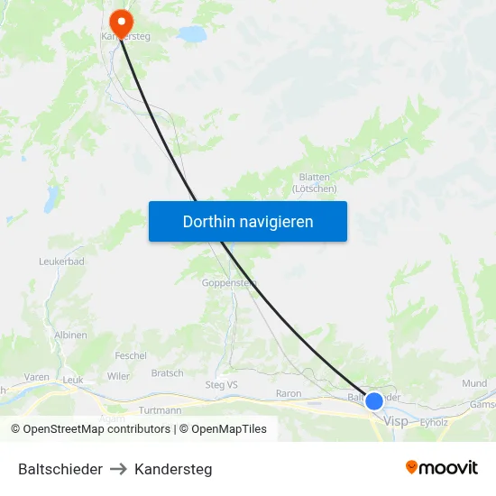 Baltschieder to Kandersteg map