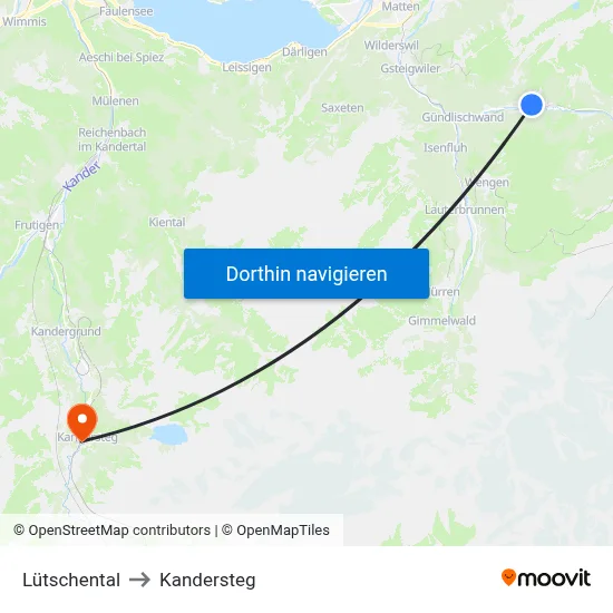 Lütschental to Kandersteg map