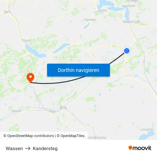 Wassen to Kandersteg map
