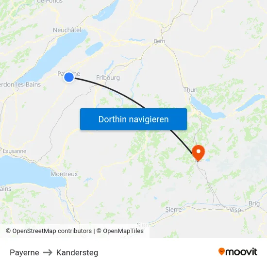 Payerne to Kandersteg map