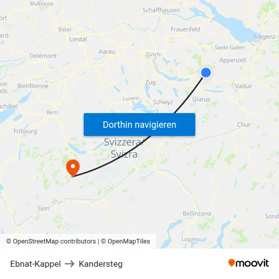 Ebnat-Kappel to Kandersteg map