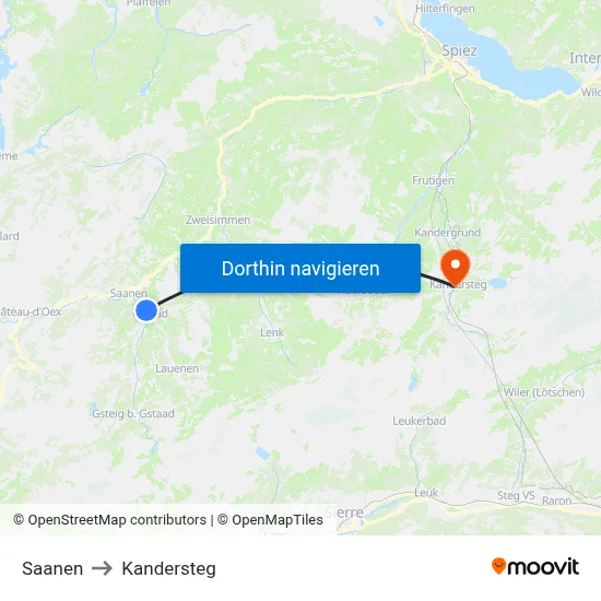 Saanen to Kandersteg map