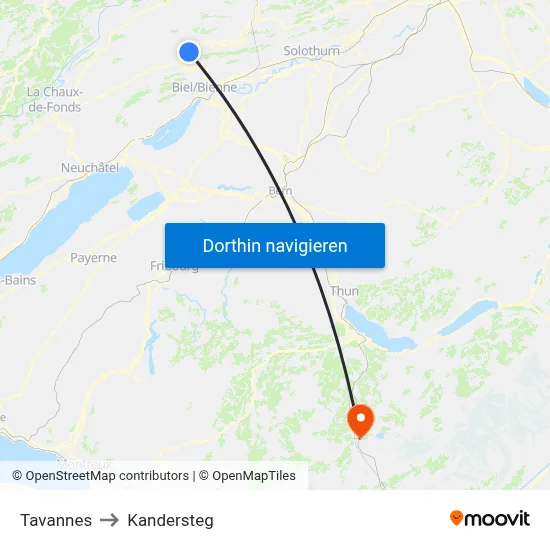 Tavannes to Kandersteg map