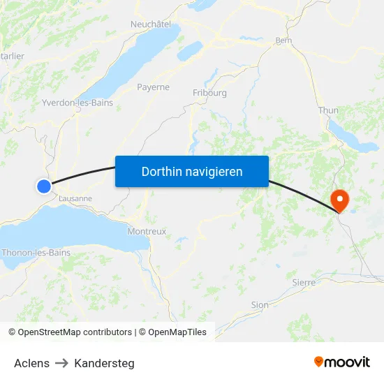Aclens to Kandersteg map