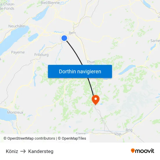 Köniz to Kandersteg map