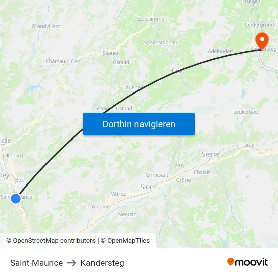 Saint-Maurice to Kandersteg map