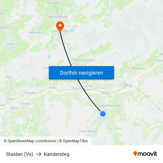 Stalden (Vs) to Kandersteg map