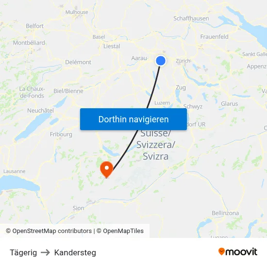Tägerig to Kandersteg map