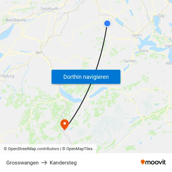 Grosswangen to Kandersteg map