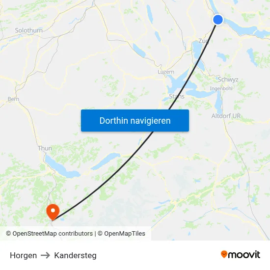 Horgen to Kandersteg map