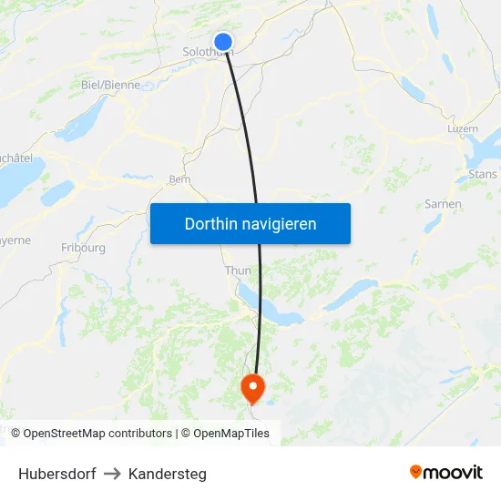 Hubersdorf to Kandersteg map