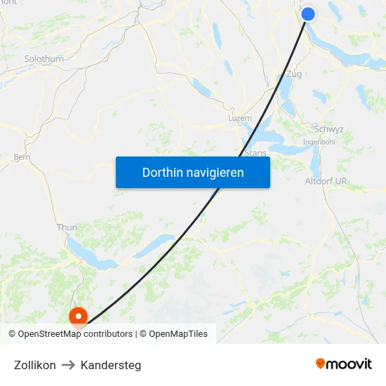 Zollikon to Kandersteg map