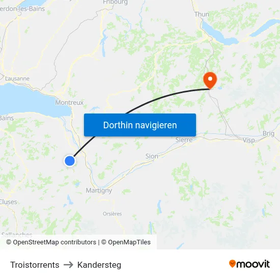 Troistorrents to Kandersteg map