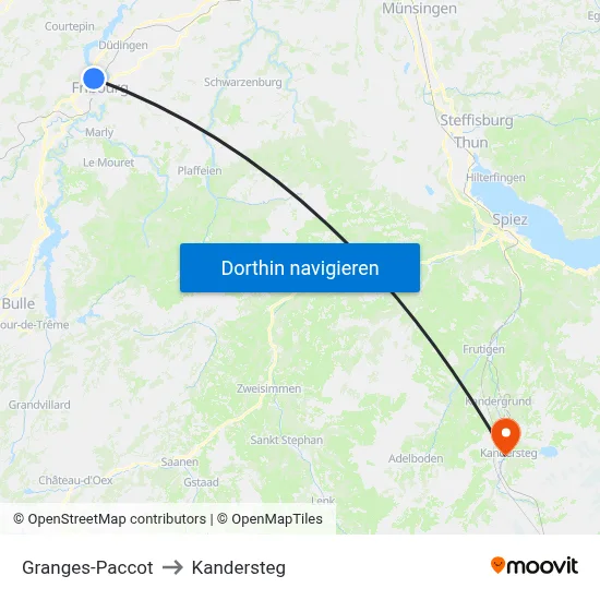 Granges-Paccot to Kandersteg map