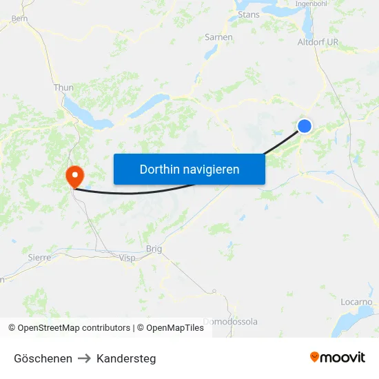 Göschenen to Kandersteg map