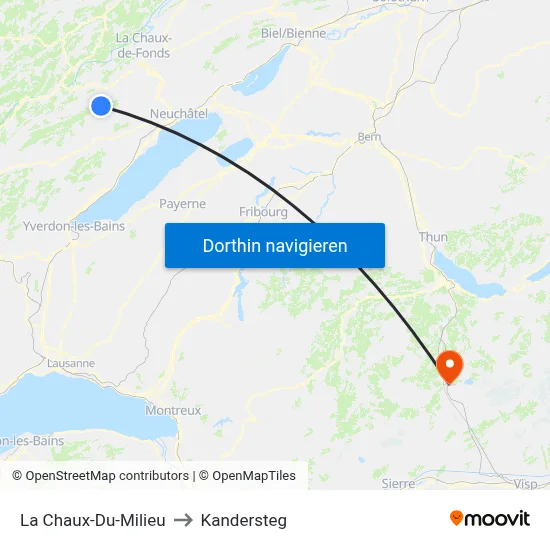 La Chaux-Du-Milieu to Kandersteg map