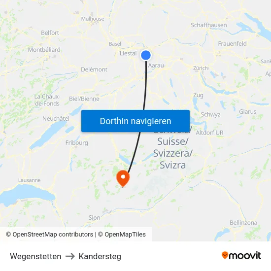 Wegenstetten to Kandersteg map