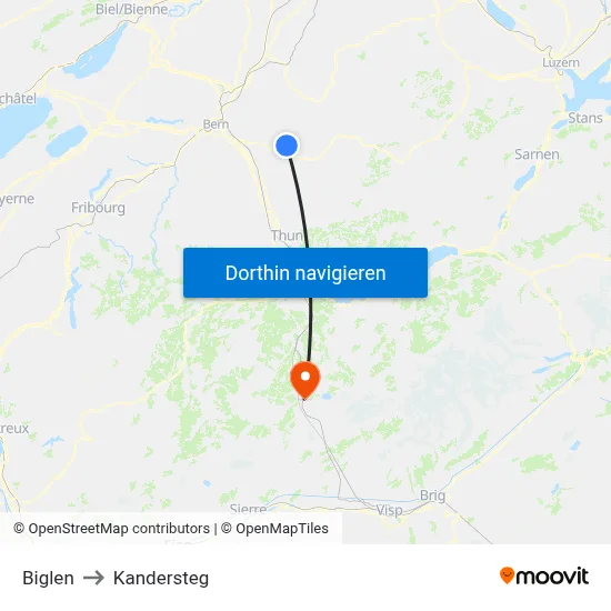 Biglen to Kandersteg map