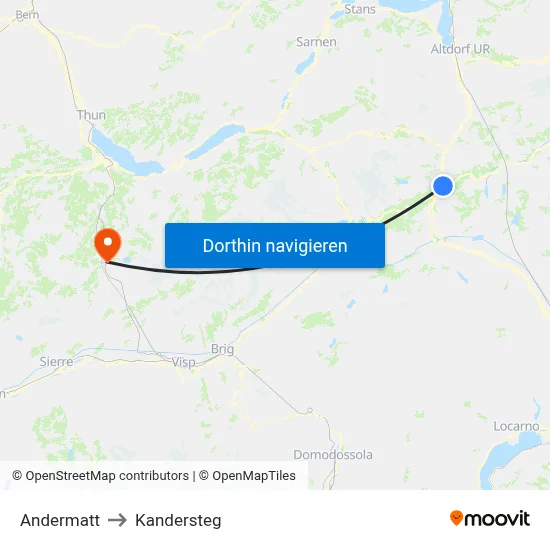 Andermatt to Kandersteg map