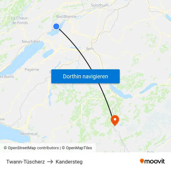Twann-Tüscherz to Kandersteg map