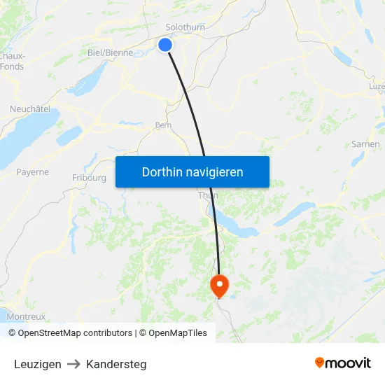 Leuzigen to Kandersteg map