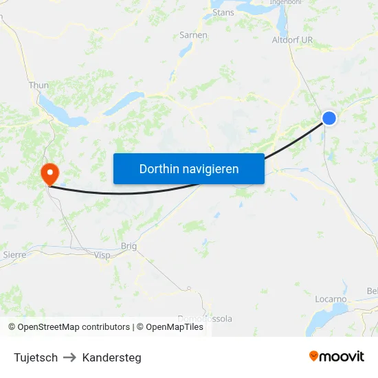 Tujetsch to Kandersteg map