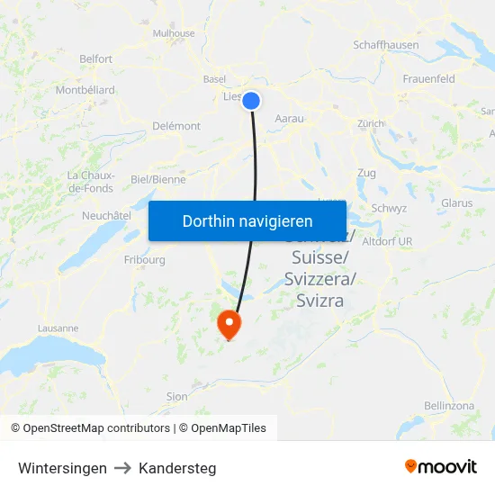 Wintersingen to Kandersteg map