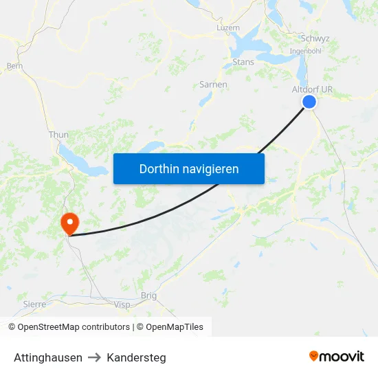Attinghausen to Kandersteg map