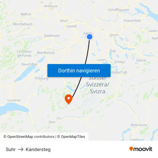 Suhr to Kandersteg map