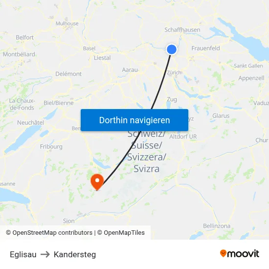 Eglisau to Kandersteg map