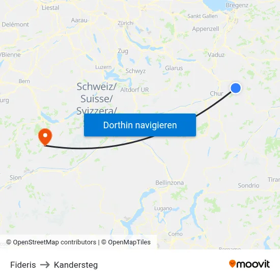Fideris to Kandersteg map