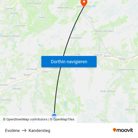 Evolène to Kandersteg map