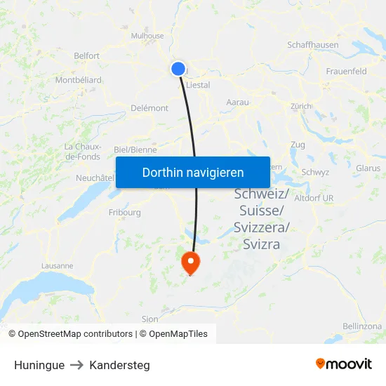 Huningue to Kandersteg map
