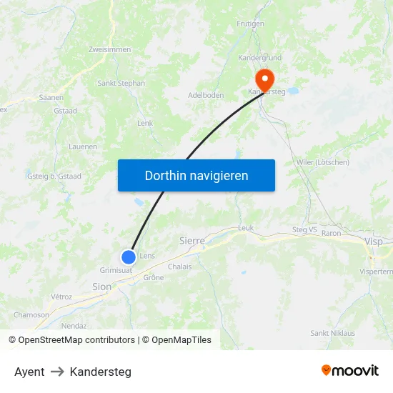 Ayent to Kandersteg map