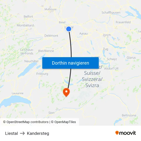 Liestal to Kandersteg map