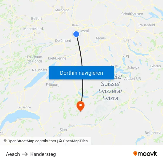 Aesch to Kandersteg map