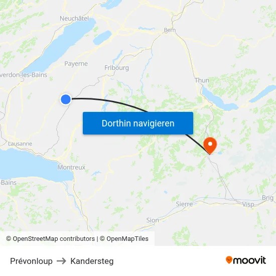 Prévonloup to Kandersteg map