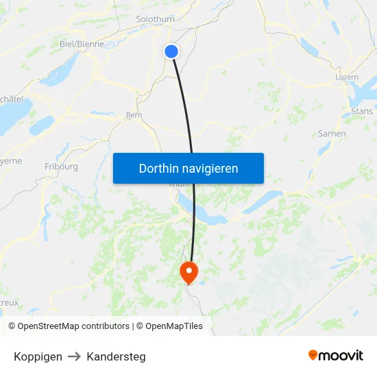 Koppigen to Kandersteg map