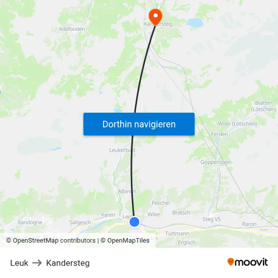 Leuk to Kandersteg map