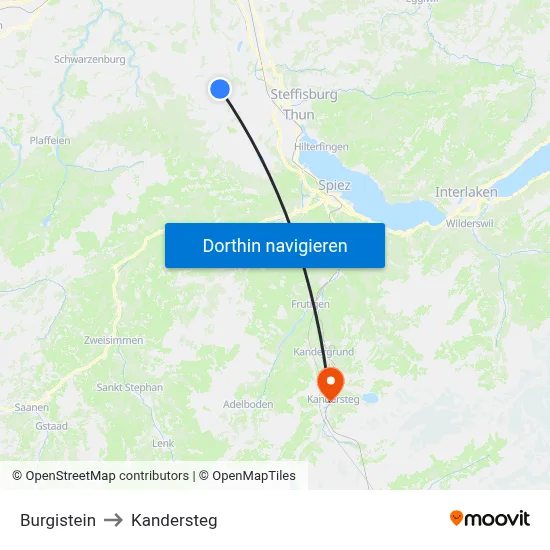 Burgistein to Kandersteg map