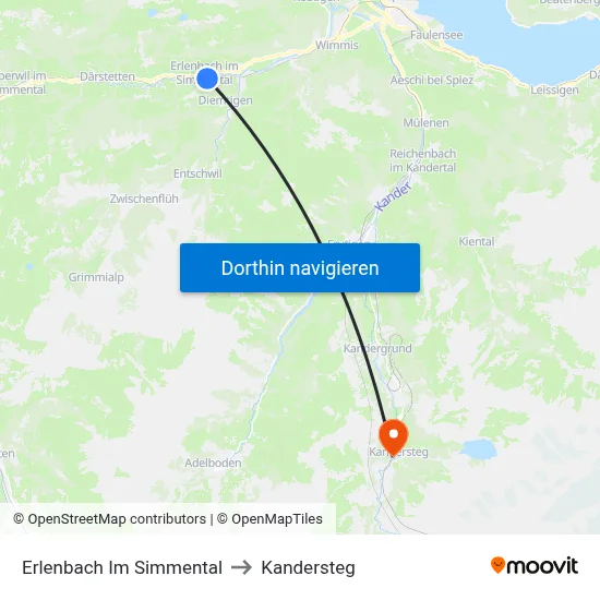 Erlenbach Im Simmental to Kandersteg map