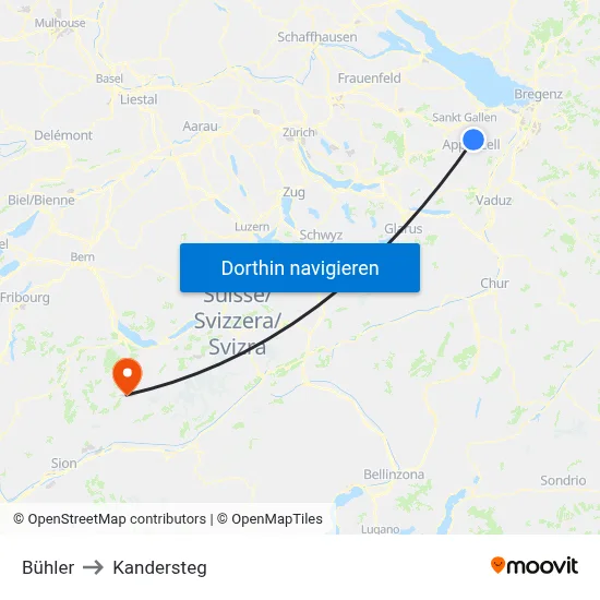 Bühler to Kandersteg map