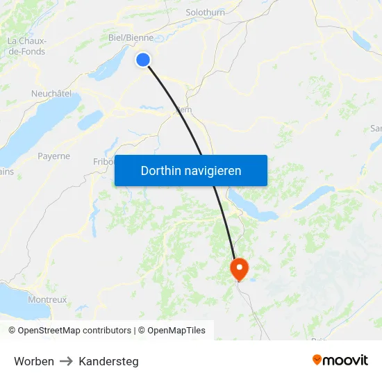Worben to Kandersteg map