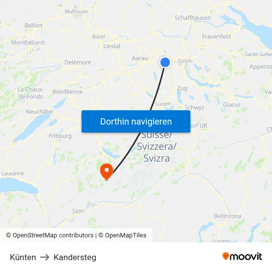 Künten to Kandersteg map