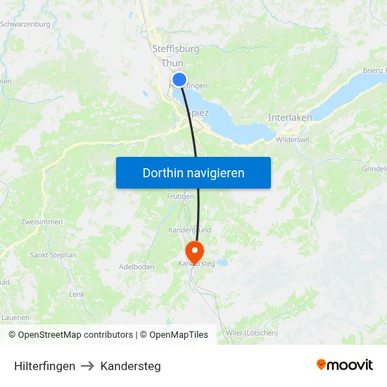 Hilterfingen to Kandersteg map